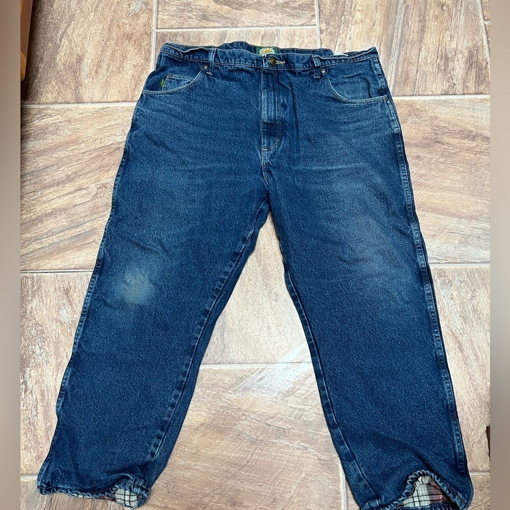 Blue Denim Men’s Red Flannel Lined CABELA’S Outdoor Gear Jeans Sz 42X30 pants